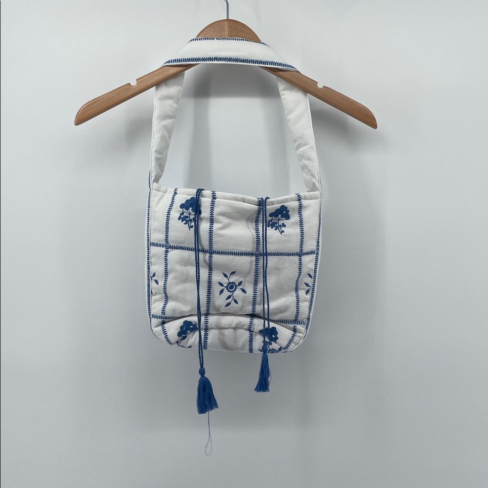 Sezane Mini Tote Bag in Ecru and Blue A15 - Picture 2 of 9